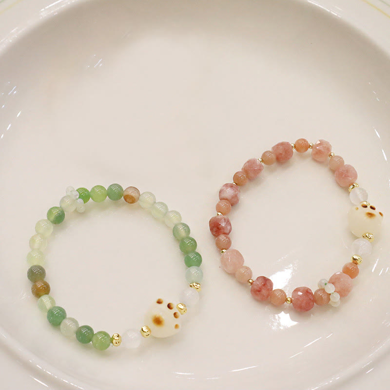 Fortune Jewel Green Agate Sun Stone Cat's Eye Bodhi Seed Cat Paw Support Bracelet