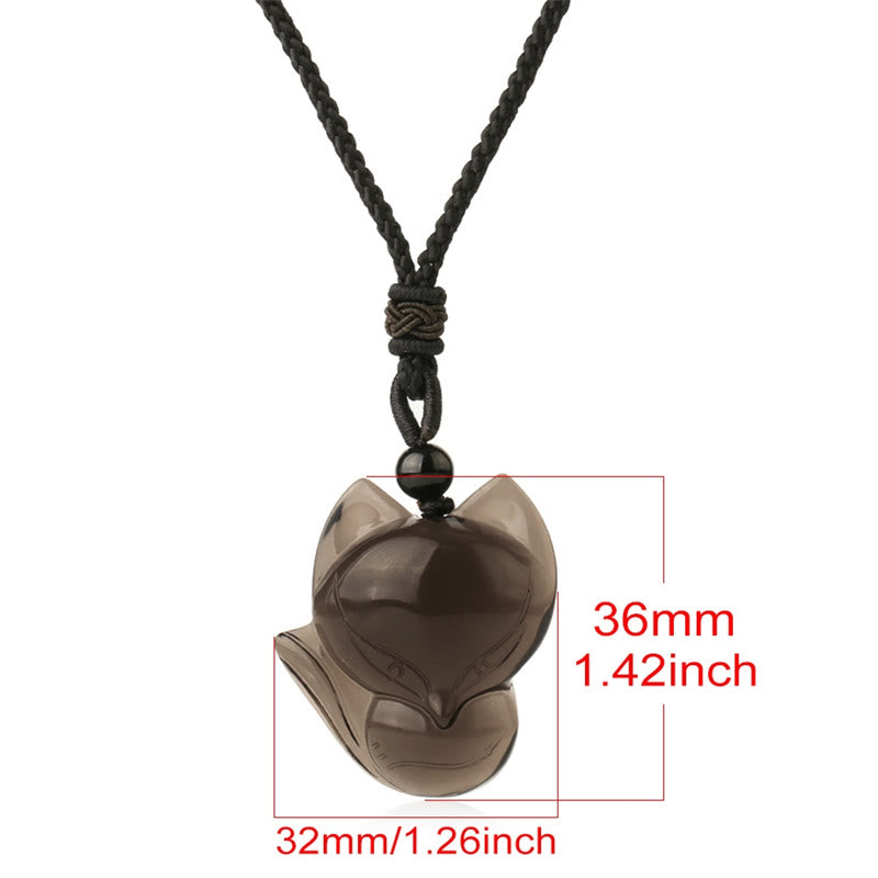 Fortune Jewel Natural Black Obsidian Tiger Eye Ice Obsidian Fox Pendant Amulet Necklace