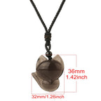 Fortune Jewel Natural Black Obsidian Tiger Eye Ice Obsidian Fox Pendant Amulet Necklace