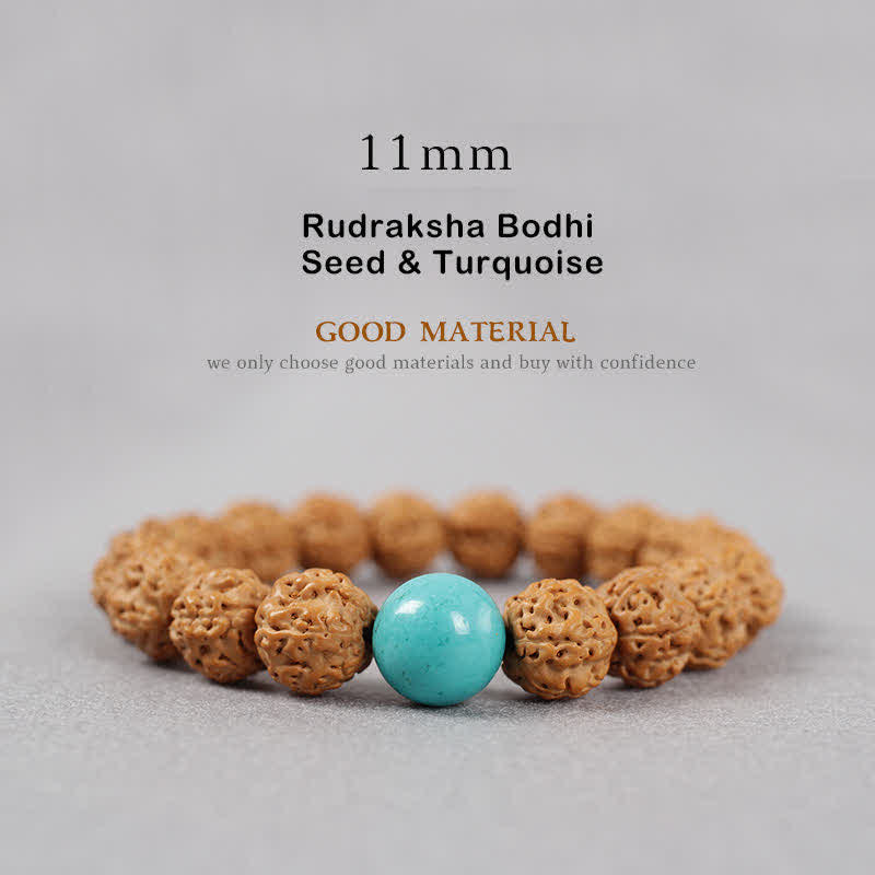 Fortune Jewel Tibet Rudraksha Bodhi Seed Dzi Bead Amber Turquoise Wealth Bracelet