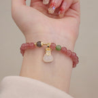 Fortune Jewel Natural Strawberry Quartz Jade Peace Buckle Coin Purse Healing Bracelet