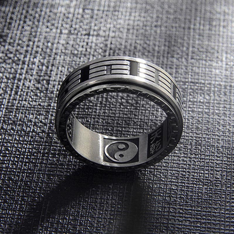 Fortune Jewel Bagua Yin Yang Titanium Steel Balance Rotatable Ring Fortune Jewel