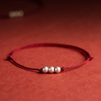 Fortune Jewel 925 Sterling Silver Three Beads Protection String Bracelet Anklet