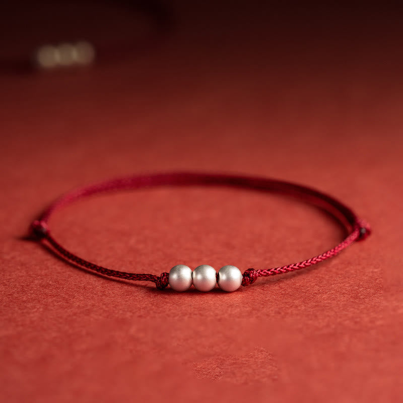 Fortune Jewel 925 Sterling Silver Three Beads Protection String Bracelet Anklet