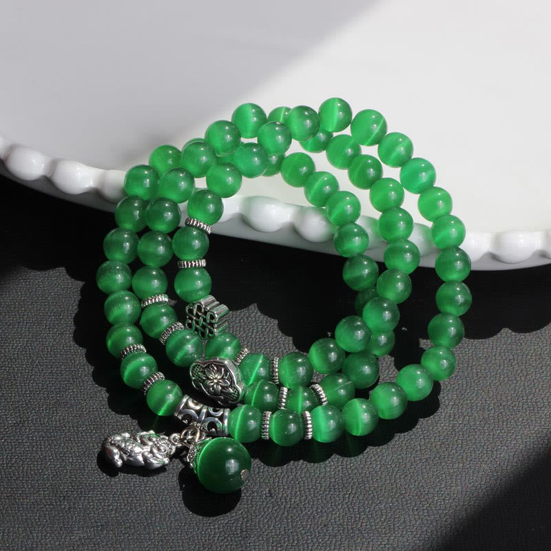 Fortune Jewel Cat Eye PiXiu Support Triple Wrap Bracelet