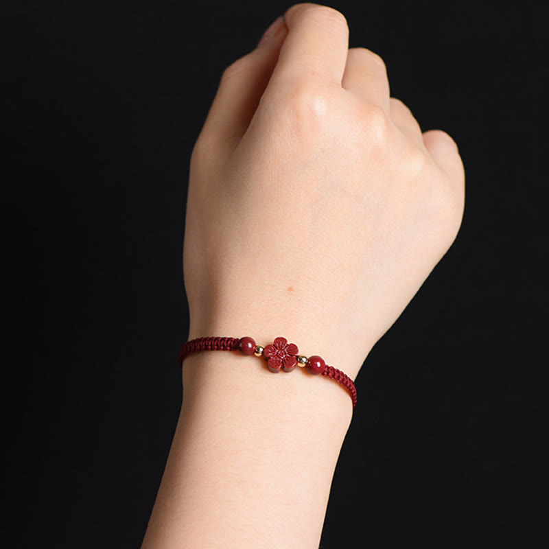 Fortune Jewel Four Leaf Clover Five-petal Flower Cinnabar Blessing Red String Bracelet