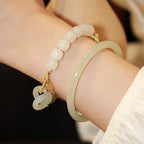 Fortune Jewel Natural Hetian Jade Bead Double Peace Buckle Fu Character Abundance Braided Bracelet