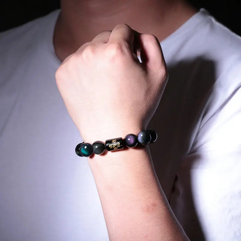 Fortune Jewel "Sending Balance and Protection" Rainbow Obsidian Bracelet Includes Gift Message Card Fortune Jewel