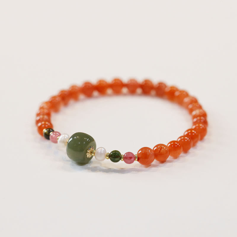 Fortune Jewel Natural Red Agate Hetian Jade Bead Confidence Calm Bracelet