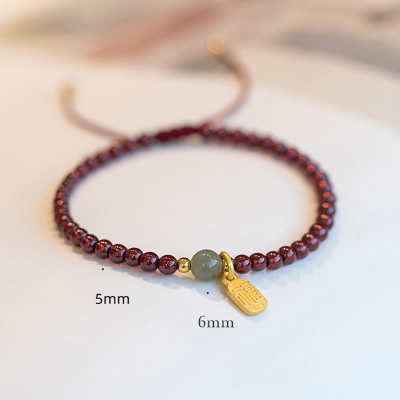 Fortune Jewel Natural Strawberry Quartz Garnet Jade Lucky Fortune Fu Character Healing Charm Bracelet