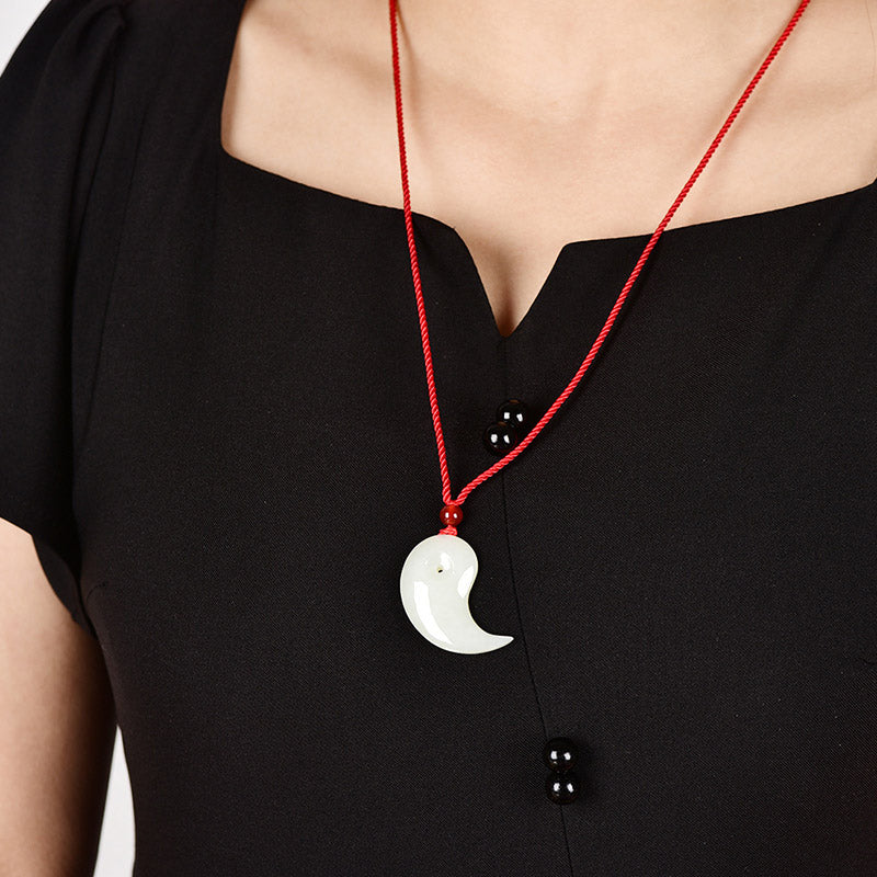 Buddha Stones Yin Yang White Jade Cyan Jade Protection Blessing Necklace String Pendant Fortune Jewel