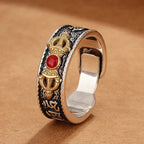 Fortune Jewel Tibetan Om Mani Padme Hum Red Agate Dorje Vajra Design Wisdom Ring