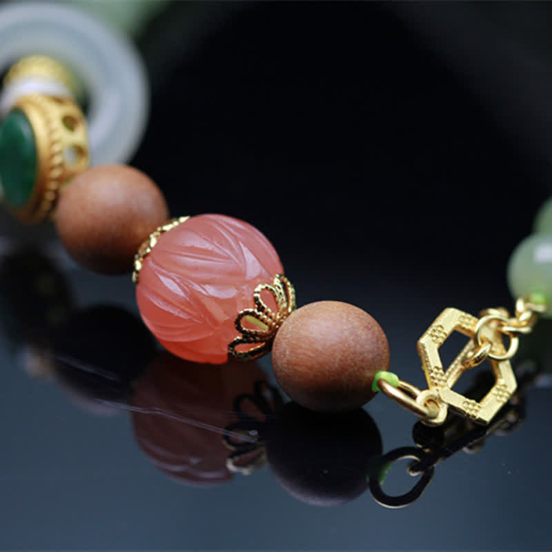 Fortune Jewel Natural Hetian Jade Amber Lotus Red Agate Luck Abundance Bracelet