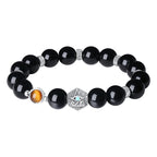 Fortune Jewel 925 Sterling Silver Black Obsidian Tiger Eye Eye of Providence Purification Bracelet