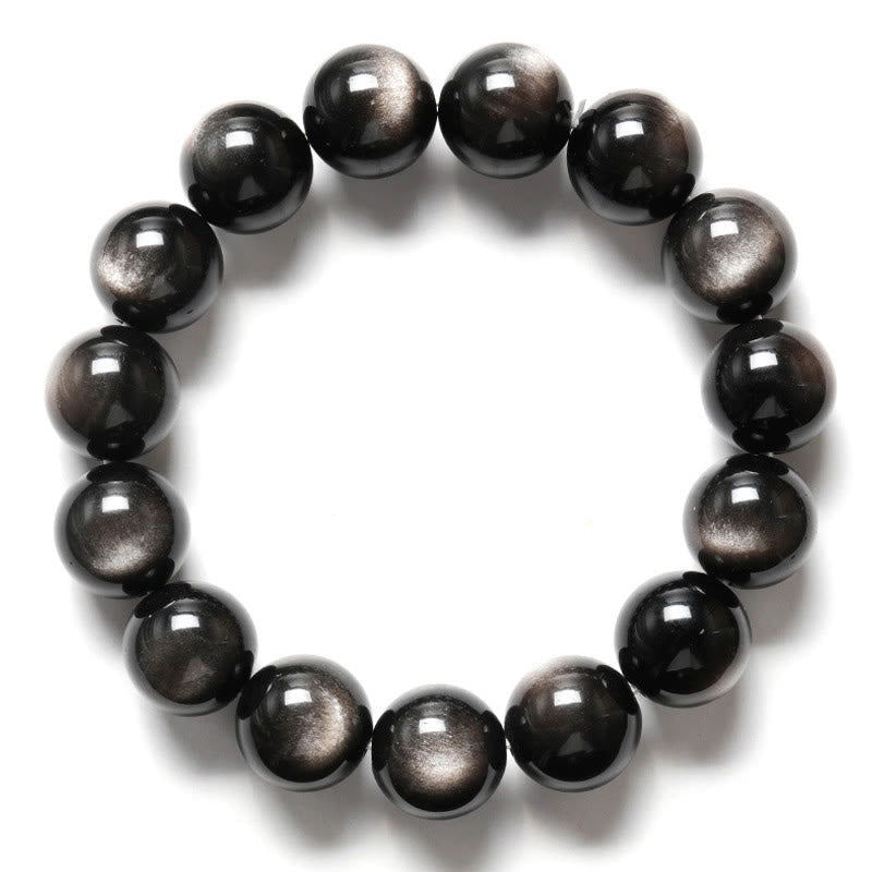 Fortune Jewel Natural Silver Sheen Obsidian Soothing Protection Bracelet