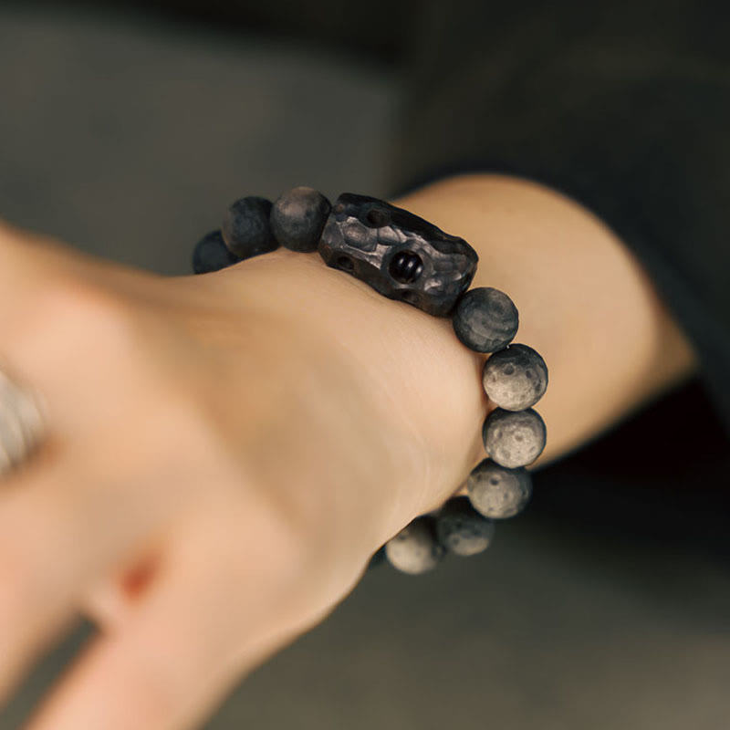 Fortune Jewel Silver Sheen Obsidian Ebony Wood Soothing Bracelet