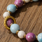 Fortune Jewel Tibetan Zakiram Goddess of Wealth Rabbit Lion Head Charm Liuli Glass Incense Ash Porcelain Bead Protection Bracelet