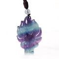 Fortune Jewel Natural Fluorite Gold Sheen Obsidian Fox Pendant Protection Necklace