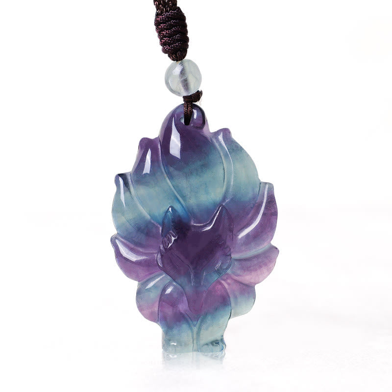 Fortune Jewel Natural Fluorite Gold Sheen Obsidian Fox Pendant Protection Necklace