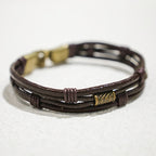 Fortune Jewel Vintage Leather Wrist Band Brown Rope Layered Bracelet Bangle