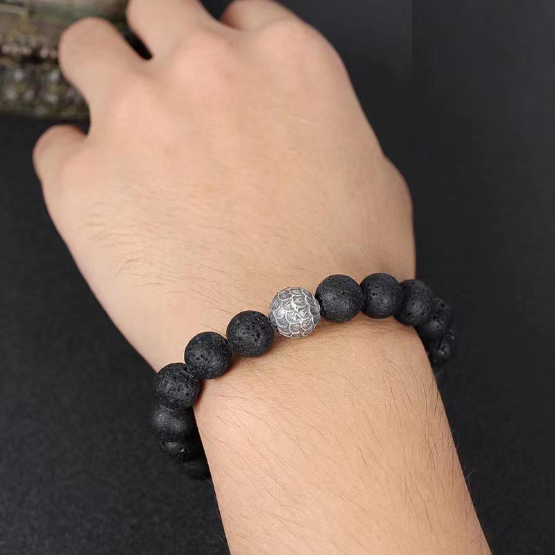 Fortune Jewel Lava Rock Fish Scales Bead Healing Bracelet