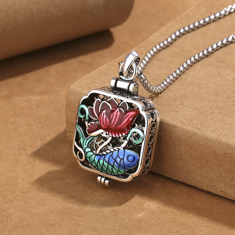 Fortune Jewel Koi Fish Lotus Copper Coins Luck Ghau Prayer Box Necklace Pendant Fortune Jewel