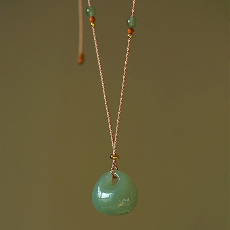 Fortune Jewel Natural Jade Luck Prosperity Necklace Pendant (Random Color)