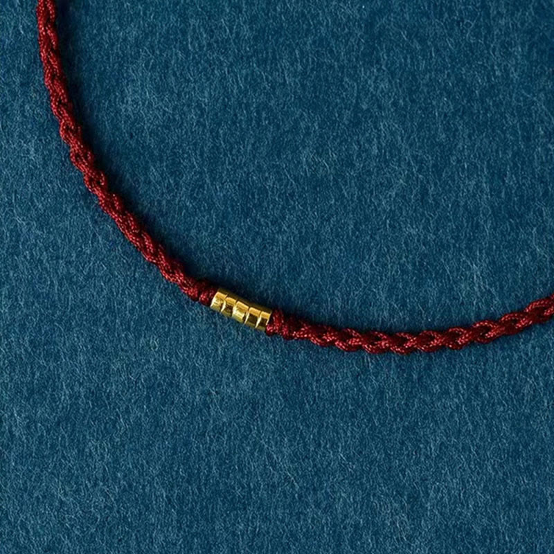 Fortune Jewel 925 Sterling Silver Lucky Golden Bead Braided String Bracelet Anklet