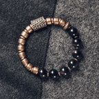 Fortune Jewel Lava Rock Stone Rainbow Obsidian Brass Support Healing Bracelet
