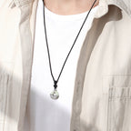 Fortune Jewel 925 Sterling Silver Natural Hetian Jade Peace Buckle Prosperity Necklace Pendant
