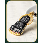 Fortune Jewel Natural Black Jade Kwan Yin Avalokitesvara Wealth Titanium Steel Chain Necklace Pendant Fortune Jewel