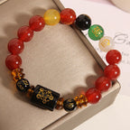 Fortune Jewel Five Elements Black Onyx Red Agate Wisdom Wealth Bracelet