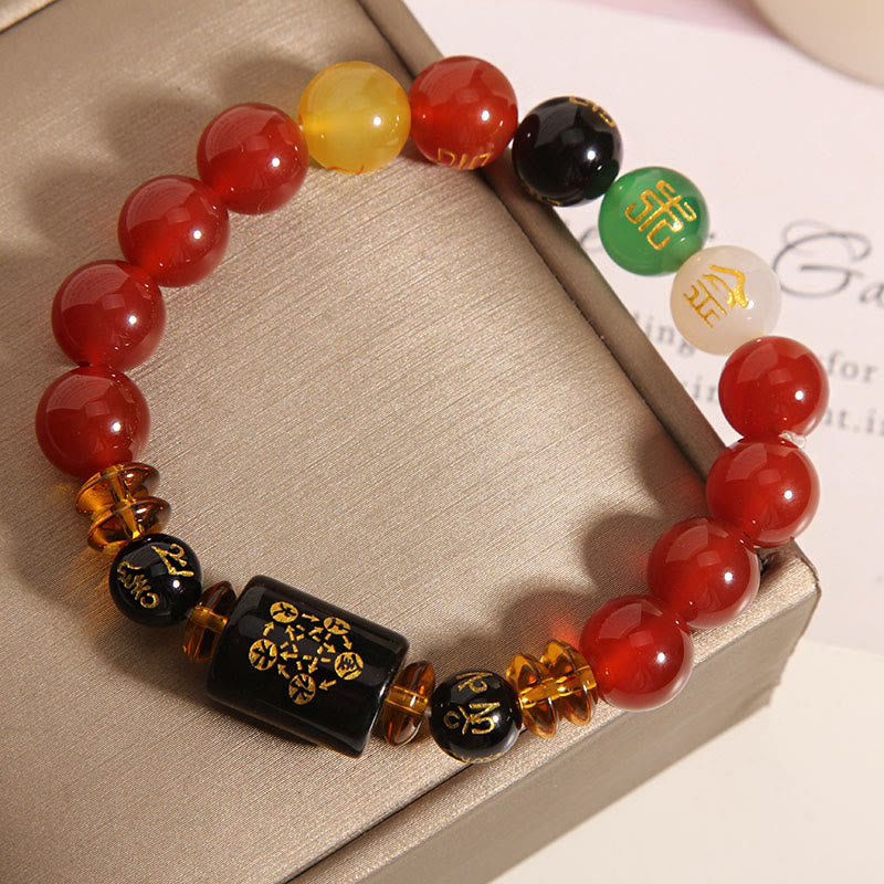 Fortune Jewel Five Elements Black Onyx Red Agate Wisdom Wealth Bracelet