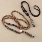Fortune Jewel Tibetan Om Mani Padme Hum Dzi Bead Wenge Wood Necklace Pendant