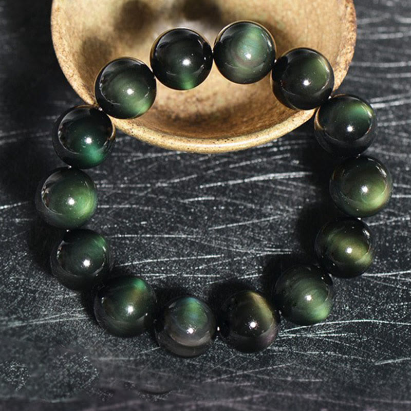 Fortune Jewel Natural Green Eye Obsidian Wealth Bracelet