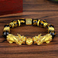 Fortune Jewel FengShui Double PiXiu Obsidian Om Mani Padme Hum Wealth Bracelet