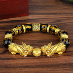 Fortune Jewel FengShui Double PiXiu Obsidian Om Mani Padme Hum Wealth Bracelet