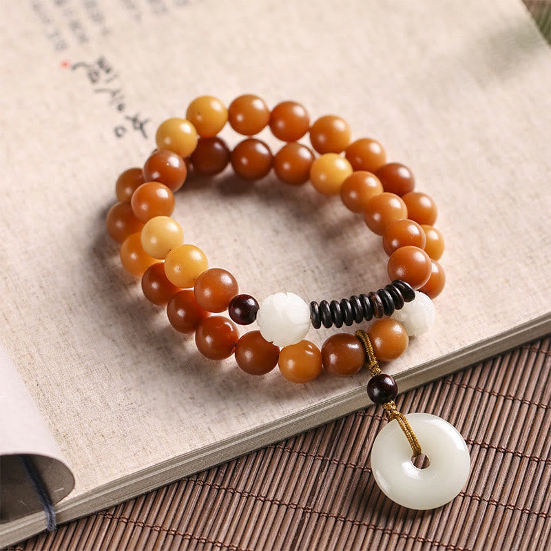 Fortune Jewel Cyan Bodhi Seed Lotus Jade Peace Buckle Wisdom Double Wrap Bracelet