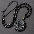 Fortune Jewel Natural Black Obsidian Peace Buckle Pixiu Purification Necklace Pendant
