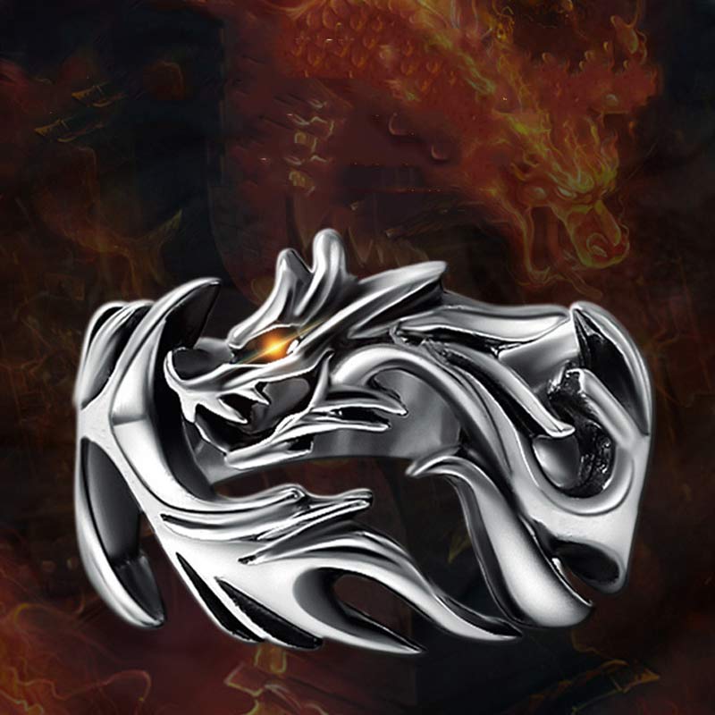 Fortune Jewel Dragon Pattern Protection Strength Adjustable Ring Fortune Jewel