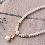 Fortune Jewel Tibetan White Jade Bodhi Lotus Blessing Bracelet Fortune Jewel