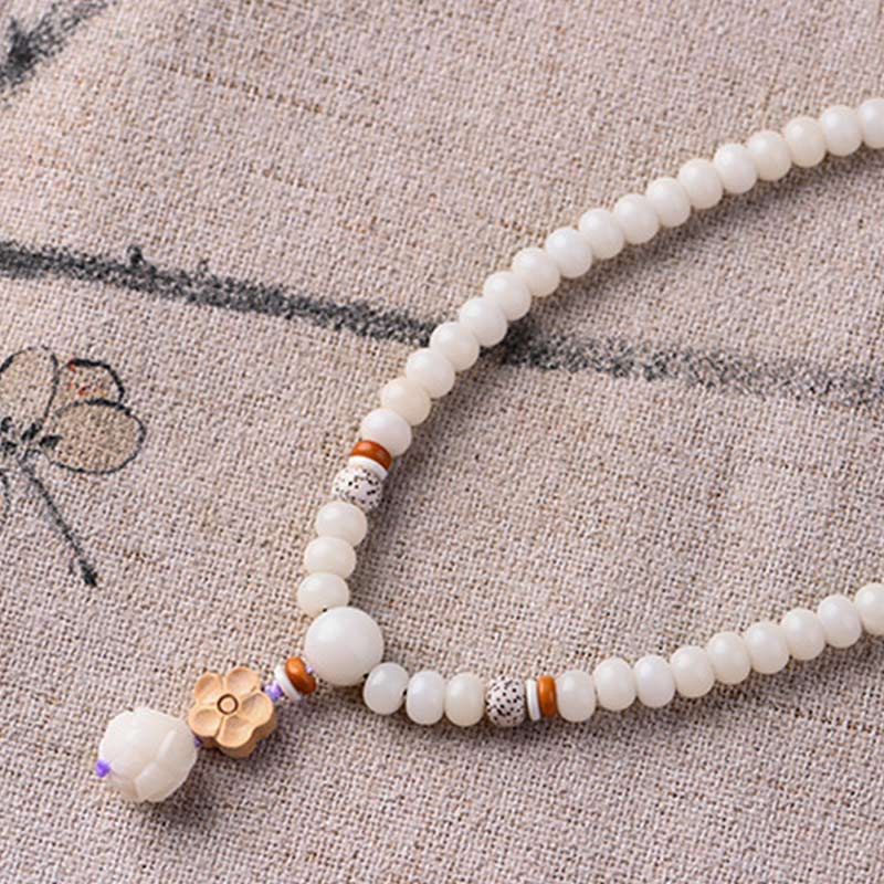 Fortune Jewel Tibetan White Jade Bodhi Lotus Blessing Bracelet Fortune Jewel