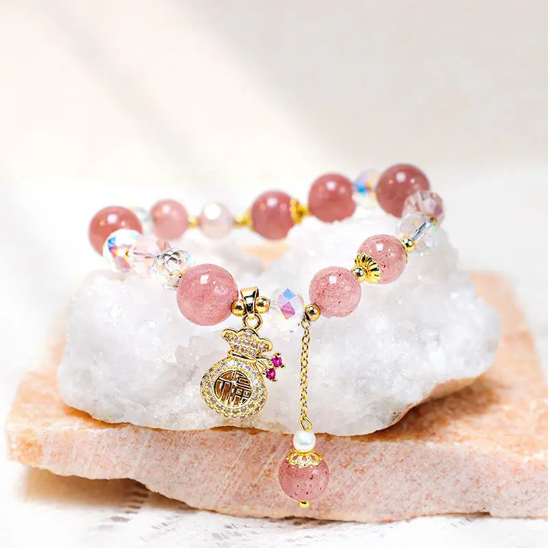 Fortune Jewel "Wishing Love and Sweet Blessings"Strawberry Quartz Bracelet Includes Gift Message Card Fortune Jewel