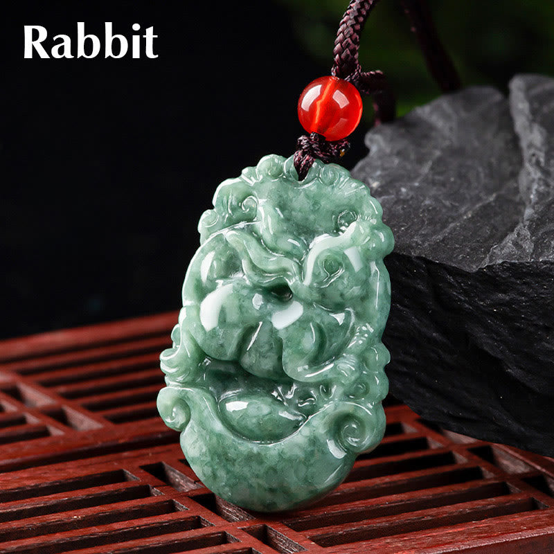Buddha Stones Natural Jade 12 Chinese Zodiac Prosperity Necklace Pendant Fortune Jewel