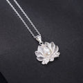 Fortune Jewel 925 Sterling Silver Lotus Flower Pearl Wealth Necklace Pendant Fortune Jewel