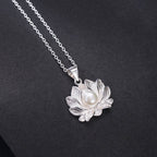 Fortune Jewel 925 Sterling Silver Lotus Flower Pearl Wealth Necklace Pendant Fortune Jewel
