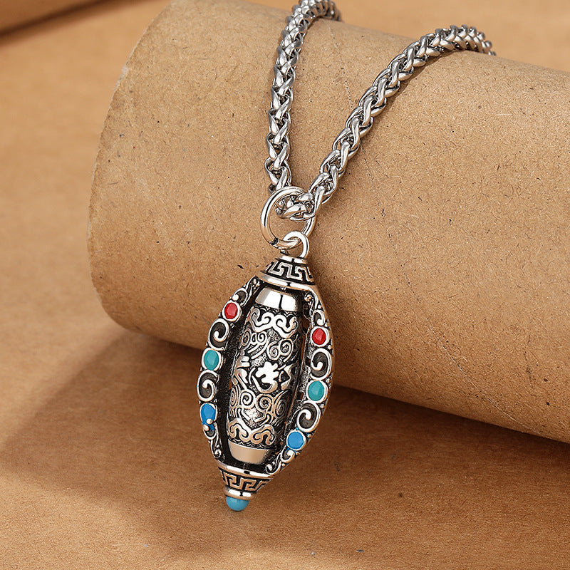 Fortune Jewel Tibetan Om Mani Padme Hum Purity Rotatable Necklace Pendant