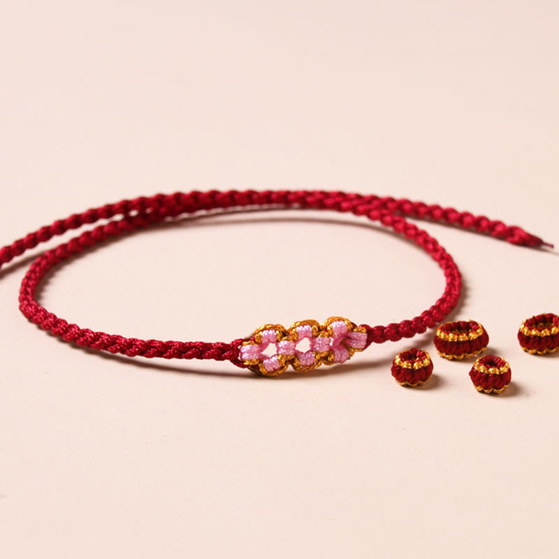 Fortune Jewel Handmade Peach Blossom Protection Braided Rope Bracelet