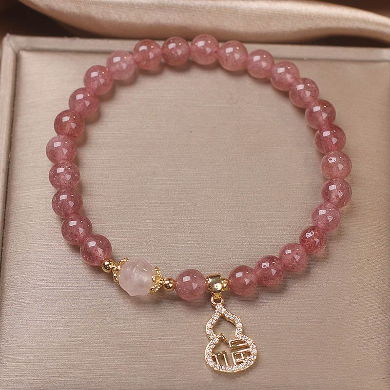 Fortune Jewel Strawberry Quartz Gourd Fu Character Charm Positive Bracelet