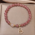 Fortune Jewel Strawberry Quartz Gourd Fu Character Charm Positive Bracelet